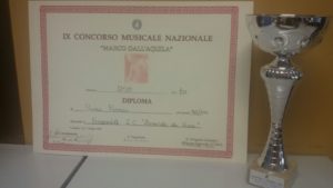 Diploma e coppa primo premio nazionale marco dall'aquila 2016